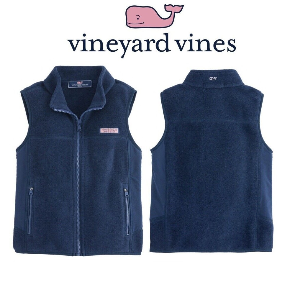 Vineyard Vines Girl's Medium 12 14 Navy Blue Harbor Full Zip Fleece Vest